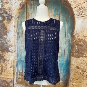 Laffaire-Navy Blue Overlay Lace Tank Top